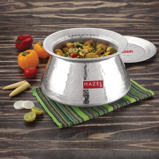 HAZEL Aluminium Hammered Finish Handi with Lid Biryani Rice Cooking Pot Degri Tope Patila Vessal (13 Litre) Silver