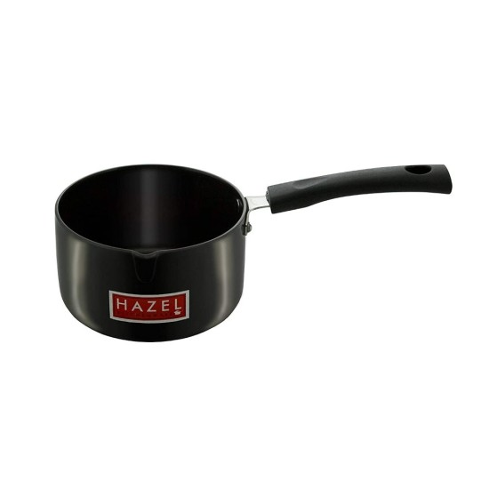 HAZEL Hard 3 mm Aluminium Anodized Tea Milk Sauce Pan (12.2 cm, 900 ml, Black)