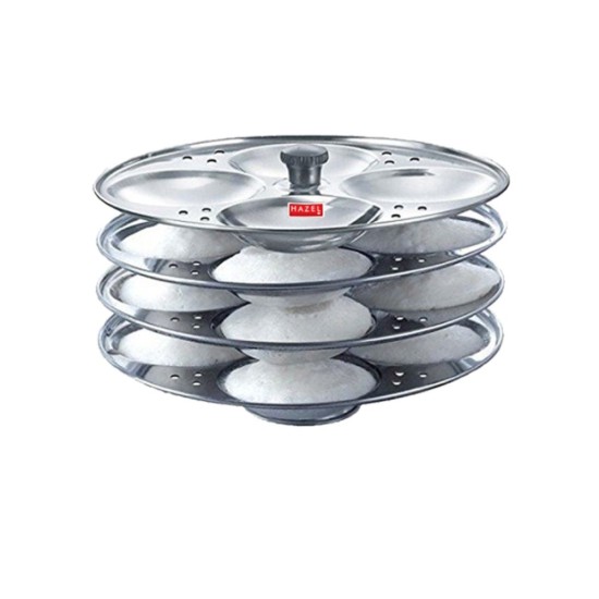 HAZEL Food Grade Stainless Steel Regular Idli Plate, 4-Rack Plates, 16 idlis