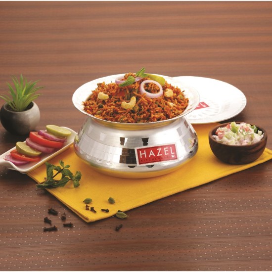 HAZEL Aluminium Handi with Lid Machine Hammered Finish Biryani Rice Cooking Pot Dhari Patiya Tope Patila Vessel, 23 cm, 2100 ML