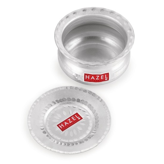 HAZEL Aluminium Handi with Lid Machine Hammered Finish Biryani Rice Cooking Pot GOL Patiya Tope Patila Vessel, 19 cm, 2600 ML
