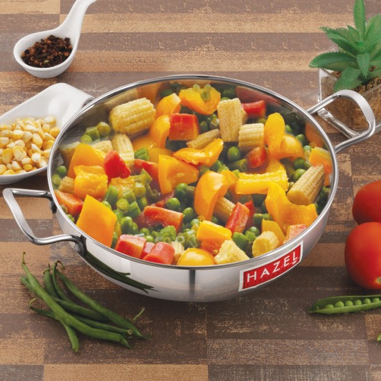 HAZEL Stainless Steel Induction Bottom Kadhai, 25 cm, Silver