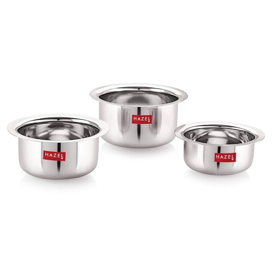 Hazel Utensils Set For Kitchen By Hazel I Steel Handi With Round Bottom, Set Of 3, 300 Ml, 500 Ml & 800 Ml I Boiling Vessels, Multipurpose Steel Bhagona