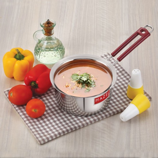 HAZEL Stainless Steel Milk Saucepan Tea Pan with Fixed Rubber Grip Handle, 760 ML, Silver