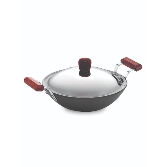 Hawkins Futura 3.75 Litre Deep Fry Pan, Hard Anodised Kadai with Stainless Steel Lid, Flat Bottom Kadhai, Black (AD375S)