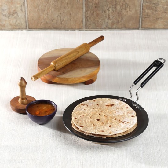 Vinod Hard Anodized Concave/Roti/Paratha Tawa (25cm), Black (4.2MM Thickness), Aluminium