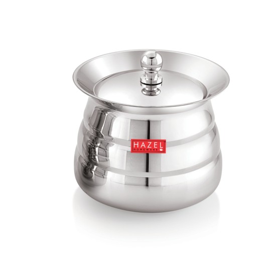 HAZEL Serving Handi with Lid | Dal Handi for Serving | Serving Handi Small with Lid | Dal Handi for Serving, 500 ml, Silver