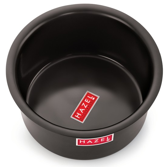 HAZEL Hard Anodised Tope Patila 3mm Aluminium Anodized Boiling Vessels Bhagona Dekchi, 2400 ML, 18.2 cm, Black