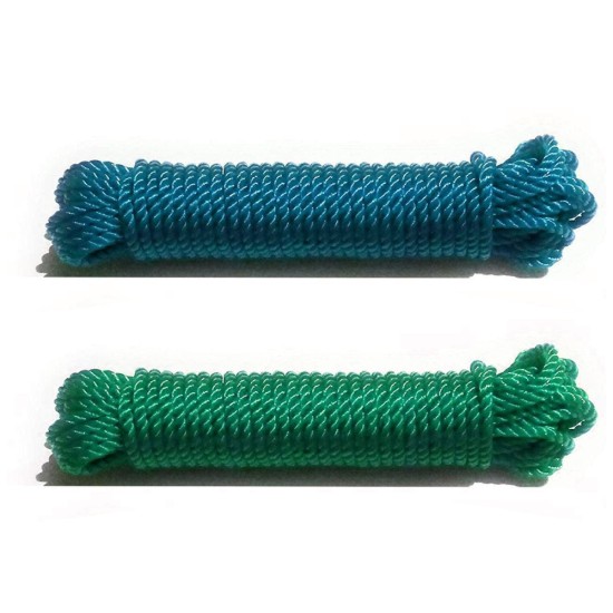 HAZEL 16 Metre Long Nylon Rope Set of 2 | Multicolor Cloth Hanging Rope for Both Indoor and Outdoor Purpose - 4mm Thickness