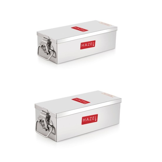 HAZEL Stainless Steel Jewellery Box Organisers for Women | Cash Box for Home & Shop Counter with Locking System & Glossy Finish, Set of 2