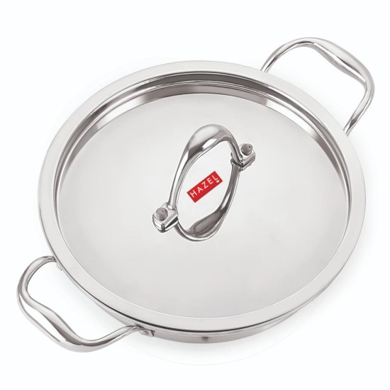HAZEL Triply Stainless Steel Induction Bottom Kadhai Karahi Kadai With Steel Lid, 5 Litre, 31.9 cm