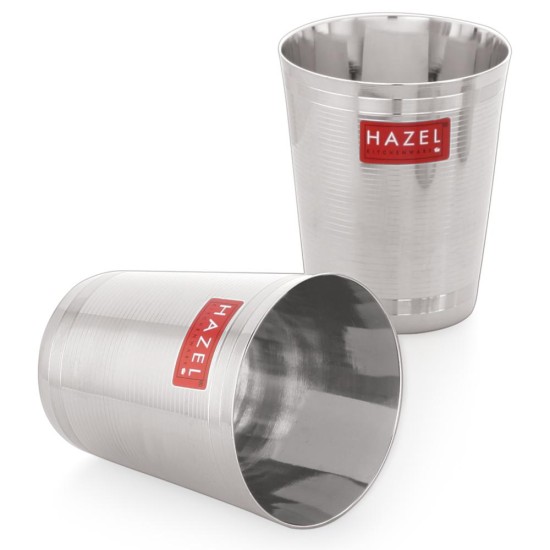 HAZEL Stainless Steel Glass Set of 2 - 350ml | Water, Juice & Cold Drink Cups Unbreakable Glasses
