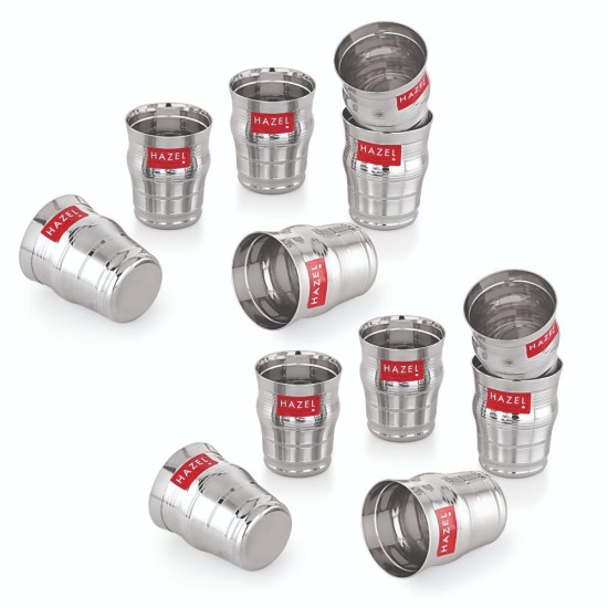 HAZEL Stainless Steel Kids Glass Set of 12 - 200ml | Lightweight Water, Juice Cups for Toddlers