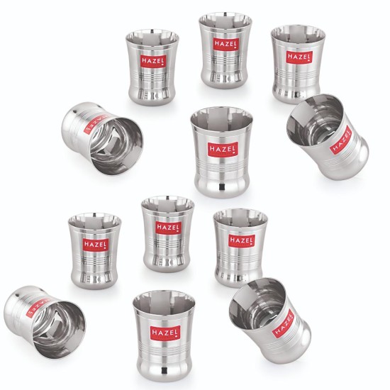 HAZEL Stainless Steel Toddler Glass Set of 12 - 200ml | Unbreakable Cups for Water, Juice & Milkshake