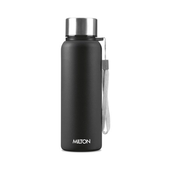 MILTON Brim 750 Stainless Steel Single Walled Leak Proof Easy Grip Water Bottle, 690 ML, Black