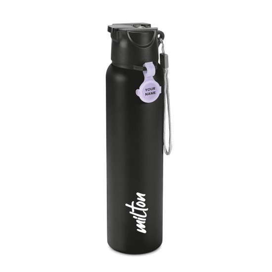 MILTON Sipstar 1000 Stainless Steel Sipper Water Bottle Single Walled Leak Proof Lid, 875 ML, Black