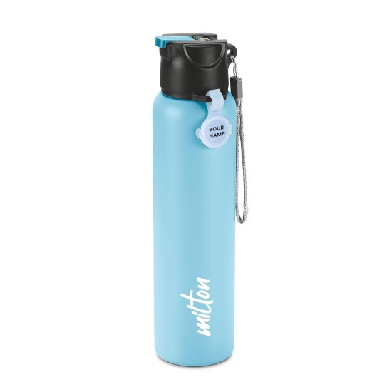 MILTON Sipstar 1000 Stainless Steel Sipper Water Bottle Single Walled Leak Proof Lid, 875 ML, Light Blue