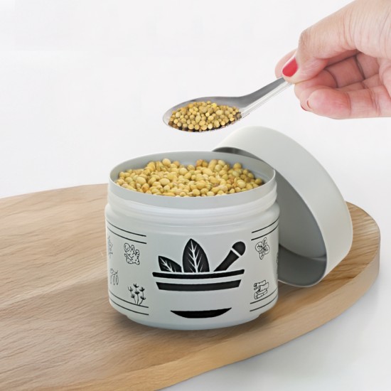 HAZEL Masala Container Set with Spoon | Airtight GI Steel Spice Box for Kitchen Storage, Grey