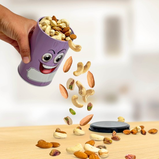 HAZEL Emoji Printed Tin Containers Purple – Colorful Airtight Storage Jars for Gifting & Snacks, 490 ML
