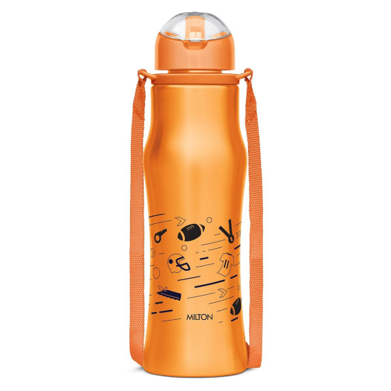 Milton Gaiety 650 Stainless Steel Sipper Water Bottle 600 ml, Single Walled, ISI Certified I Leak Proof Lid, Rust Proof I For School, Office, Gym I Orange