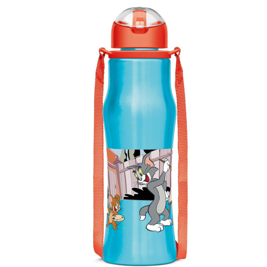 Milton Sipmate 650 Stainless Steel Sipper Water Bottle 600 ml, Single Walled, ISI Certified I Leak Proof Lid, Rust Proof I For School, Office, Gym I Blue (Tom & Jerry)
