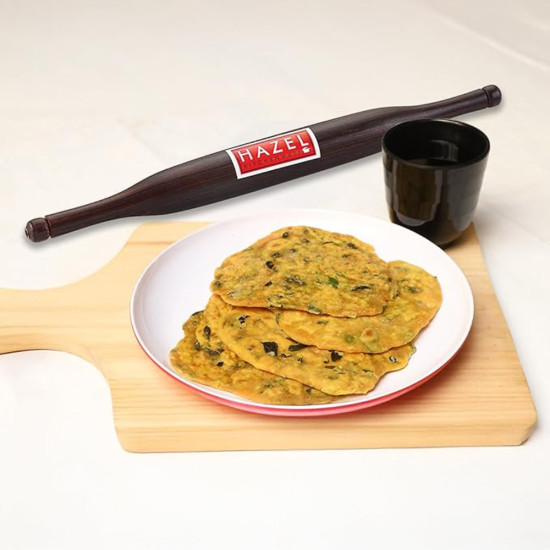 HAZEL Wooden Roti Roller Seasame Belan Large, 34 Cm, Dark Brown, 1 Pc