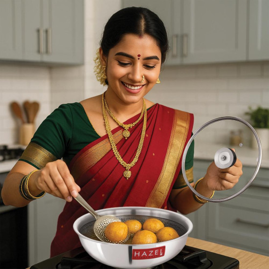 HAZEL 24cm Honeycomb Triply Non-Stick Tasla (2.5L) with Glass Lid - Induction Compatible.