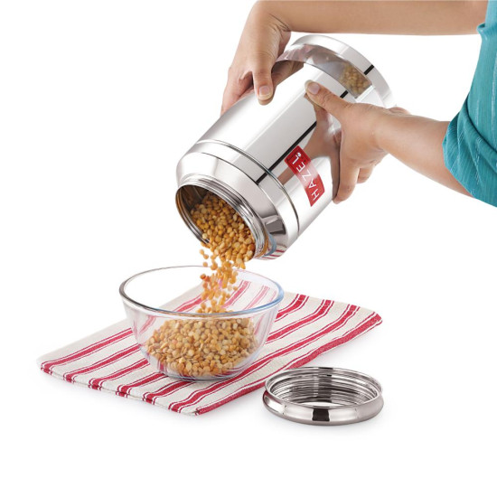 HAZEL Stainless Steel Transparent Storage Jar, 2500 ML | Airtight Container for Pulses, Grains, Sugar & Snacks