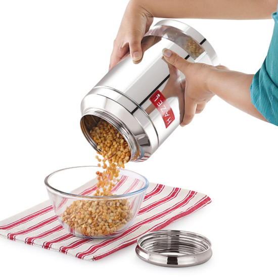 HAZEL Steel Transparent Airtight Jar 3250 ML | Storage Container for Grains, Pulses & Snacks