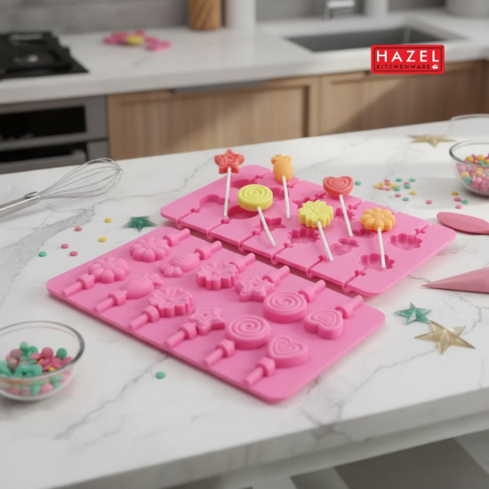 HAZEL Silicone Lollipop Mould | Non-Stick Candy & Chocolate Stick Mold for Kids Party Treats | Oven, Microwave & Freezer Safe | Pack of 2, Pink