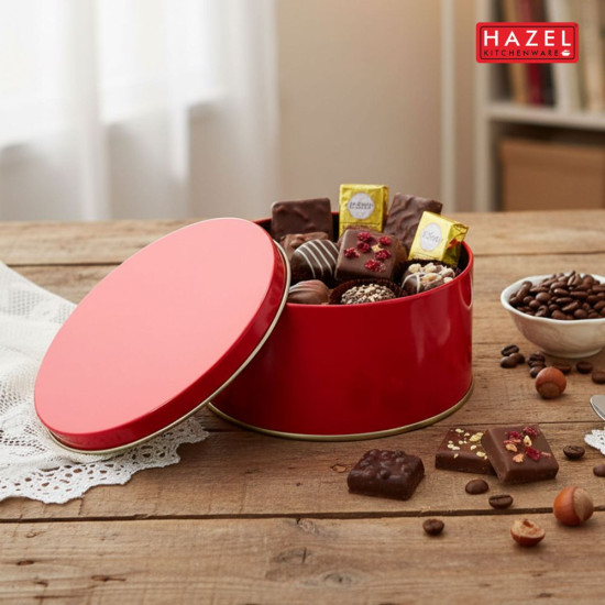 HAZEL Gifting Containers 250 ML | Medium Red Tin Container for Sweets, Dry Fruits & Chocolates (Set of 3)