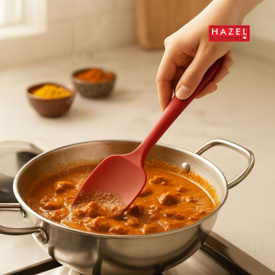 HAZEL Silicone Spoonula 8 inch (Red) | Heat Resistant Flexible Spatula Spoon for Mixing, Scraping & Serving | Non-Stick, Durable & Easy to Clean Baking Tool