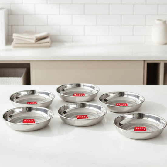 HAZEL Stainless Steel Dishes for Serving | Quarter Serving Dishes with mirror Finish Set of 6