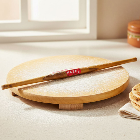 HAZEL Wood Polpat Chakla Roti Chapati Maker 21 cm With Wood Roti Roller Belan Rolling Pin 36 cm
