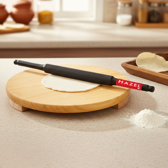 HAZEL Wood Polpat Chakla Roti Chapati Maker 21 cm With Sheesham Roti Roller Belan Rolling Pin 35 cm