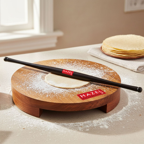 HAZEL Sagwan Polpat Chakla Roti Chapati Maker 23 cm With Sheesham Roti Roller Belan Rolling Pin 42 cm