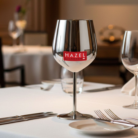 HAZEL Stainless Steel Goblet Wine Glass | Gin Goblets Glass for bar, 250 ML, Silver