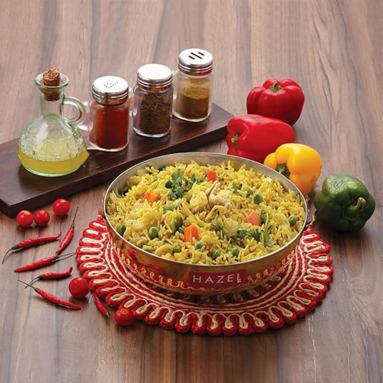 HAZEL Brass Kadai Tasra with Kalai | 100% Pure Brass Kadhai with Tin Coating | Hammered Pital Kadai without Handle for Cooking and Serving | Brass Utensils For Kitchen, 2100 ML, 23.5 cm