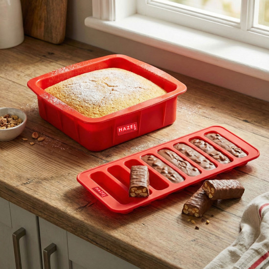 HAZEL Small Silicon Red Square Shape Cake Mould for Half kg with 10 Cavity Chocolate Bar Ice Cube