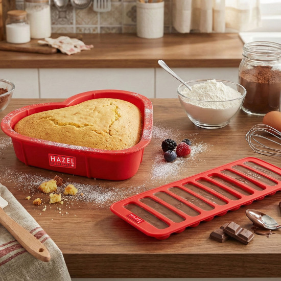 HAZEL Small Silicon Red Heart Shape Cake Mould for Half Kg with 10 Cavity Chocolate Bar Ice Cube