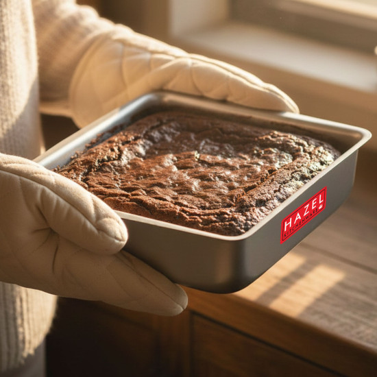 HAZEL Aluminium Square Shape Cake Mould, Silver, Large