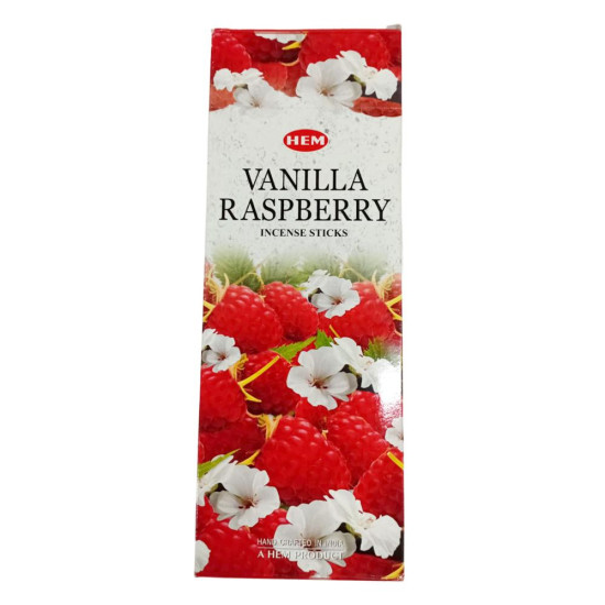 HEM Vanilla Raspberry Incense Sticks | Sweet Fruity Fragrance Agarbatti | Box of 6 (20g Each)