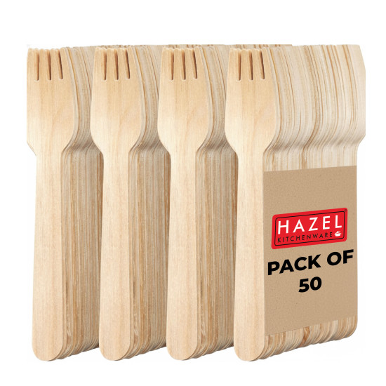 HAZEL Disposable Fork 16 cm | Durable, Lightweight & Food-Grade Wooden Forks for Everyday Use | Pack of 50