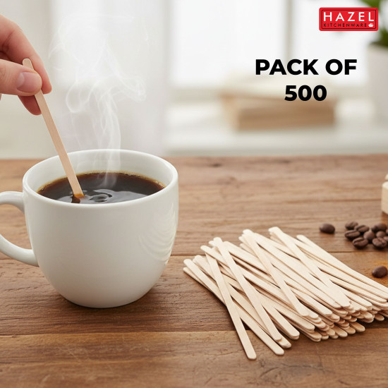 HAZEL Disposable Coffee Stirrer (Pack of 500) | Eco-Friendly Wooden Stirrers for Tea, Coffee & Beverages | Ideal for Home, Office & Cafes