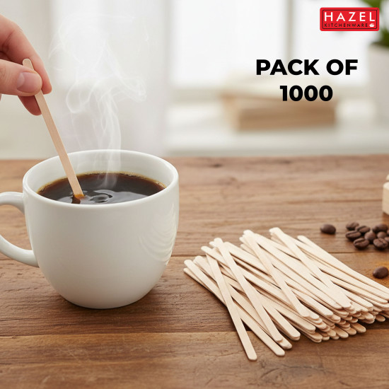 HAZEL Disposable Coffee Stirrer (Pack of 1000) | Eco-Friendly Wooden Stirrers for Tea, Coffee & Beverages | Ideal for Home, Office & Cafes