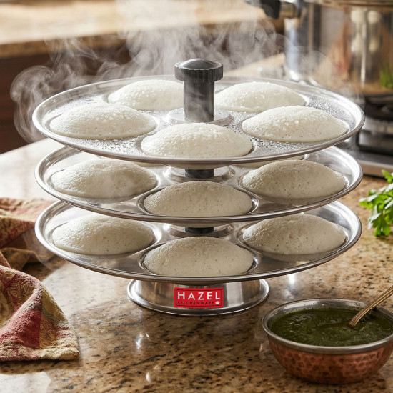 Hazel Stainless Steel Medium Idli Plate with Stand, 3-Rack Plates, 15 Idlis