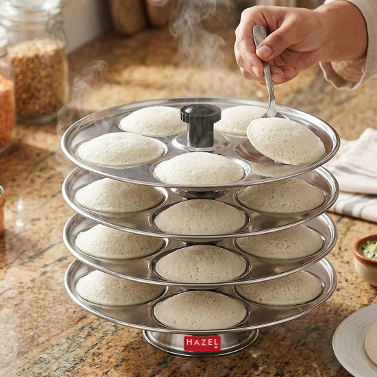 Hazel Stainless Steel Medium Idli Plate with Stand, 4-Rack Plates, 20 Idlis
