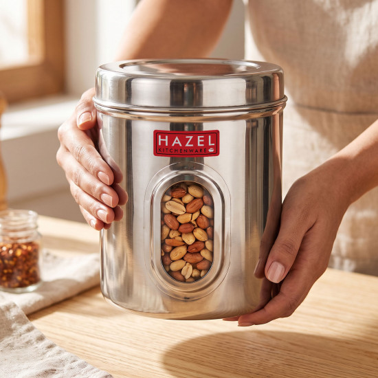 HAZEL Stainless Steel Transparent Kitchen Storage Containers with Air Tight Lid, 2400 ML