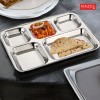 HAZEL Stainless Steel 4 Compartment Mess Plate | Rectangle Bhojan Thali with Square Holes, Set of 1